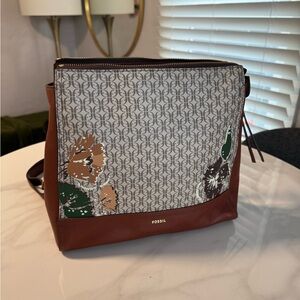 Fossil Brown and Gray Patterned Crossbody Bag